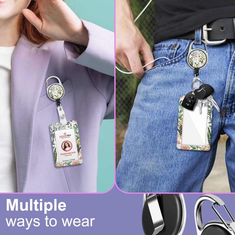 Toykee ID Badge Holder with Lanyard and Retractable Badge Reel Clip  Aesthetic Blooming Flower Card Name Tag Lanyard Vertical ID Protector Bage Clips for Nurse Nursing Doctor Teacher Student - Image 5